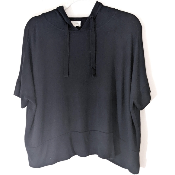 Lou & Grey Lightweight Brushmarl Short Sleeve Black Hoodie xs - Picture 1 of 6